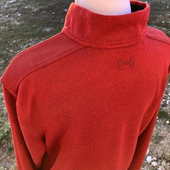 Under Armour Men's Cold Gear Quarter Zip Pullover Medium Sweater Red Long Sleeve - Picture 10 of 16